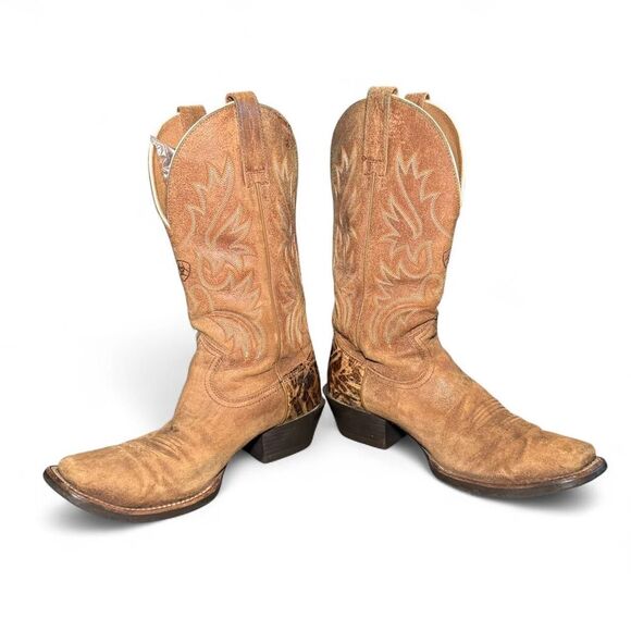 Ariat Men’s Cowboy Boots Size 8.5D Distressed Tan Leather Western Square Toe - Picture 3 of 6